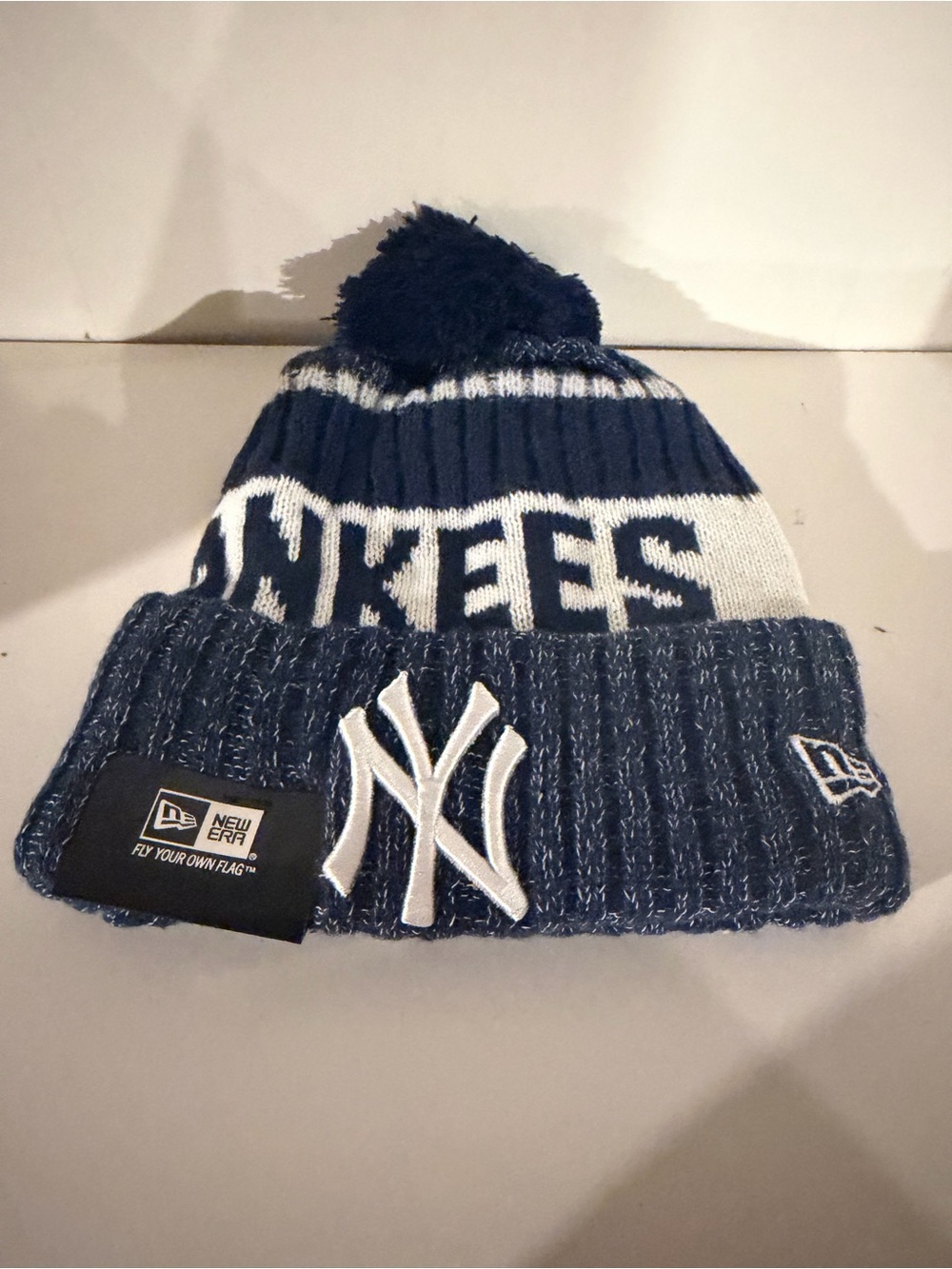 New Era Navy and White Yankees Pom Beanie